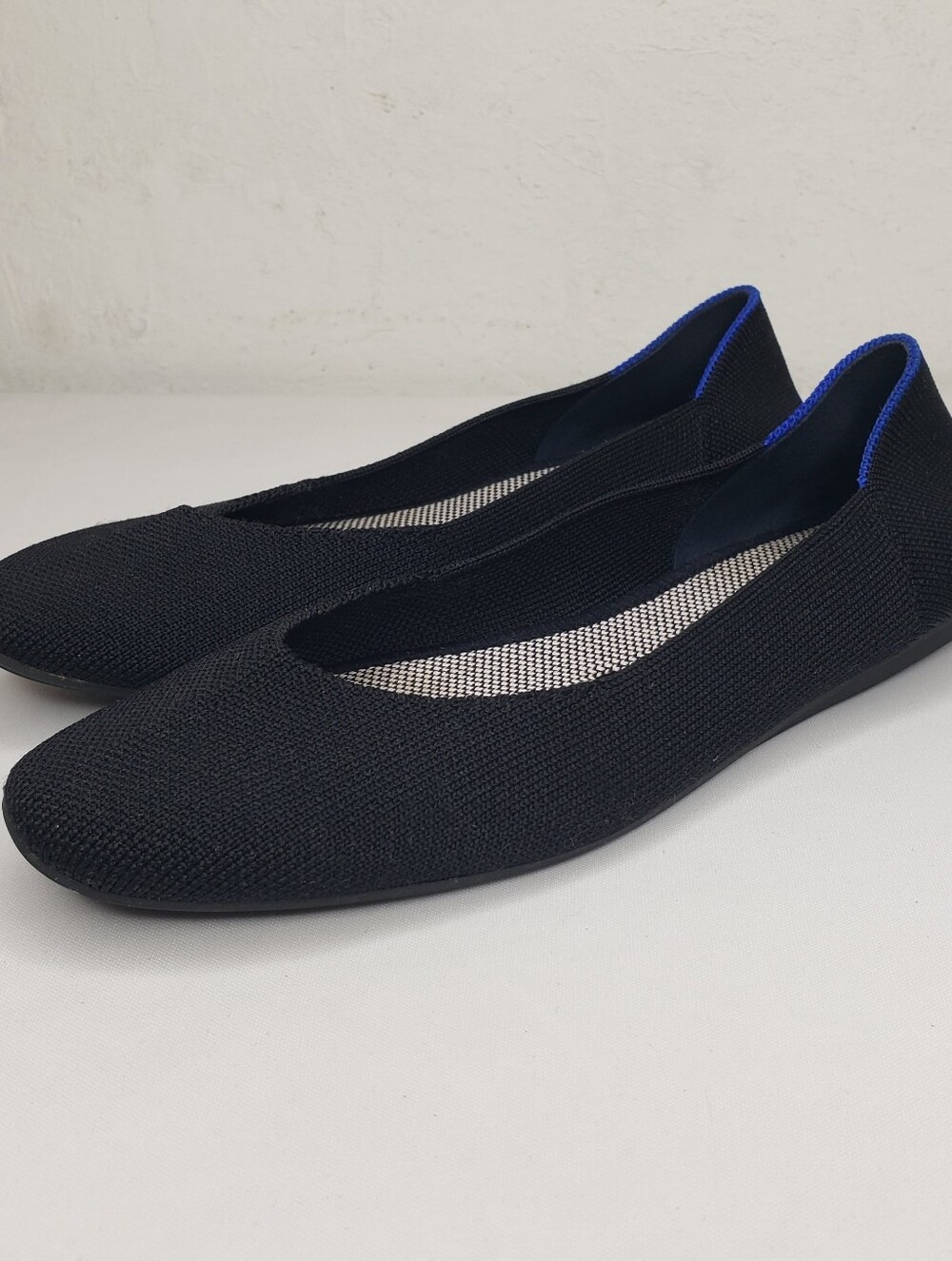 Rothy's Black Knit Ballet Flats with Blue Trim